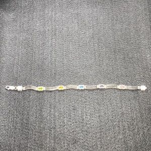 925 Sterling Silver multi-colored stone wave bracelet